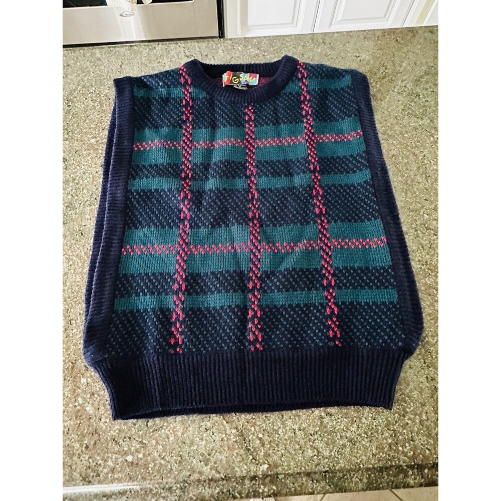 Vtg Sweater Vest Women ‎ size M Wool Grandpa Cabincore Academia green/ black - Picture 3 of 7